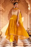 Buy_SAISHA_Yellow Georgette Embroidered Sequin Sweetheart High-low Anarkali Pant Set _at_Aza_Fashions