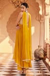 Shop_SAISHA_Yellow Georgette Embroidered Sequin Sweetheart High-low Anarkali Pant Set _at_Aza_Fashions