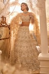 Buy_Swish By Dolcy And Simran_Ivory Net Embroidered Cutdana Demeter Floral Pearl Lehenga With Blouse _at_Aza_Fashions