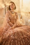 Buy_Swish By Dolcy And Simran_Rose Gold Net Embroidered Crystal Diana Blossom Vine Cutdana Bridal Lehenga Set _Online_at_Aza_Fashions