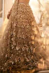 Swish By Dolcy And Simran_Gold Net Embroidered Crystal Plunge Hestia 3d Sequin Cluster Bridal Lehenga Set _Online_at_Aza_Fashions