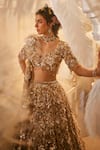 Buy_Swish By Dolcy And Simran_Gold Net Embroidered Crystal Plunge Hestia 3d Sequin Cluster Bridal Lehenga Set _Online_at_Aza_Fashions