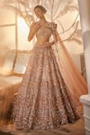 Buy_Swish By Dolcy And Simran_Rose Gold Net Embroidered Crystal Iris 3d Sequin Bridal Lehenga Set With Trail _at_Aza_Fashions