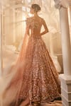 Shop_Swish By Dolcy And Simran_Rose Gold Net Embroidered Crystal Iris 3d Sequin Bridal Lehenga Set With Trail _at_Aza_Fashions