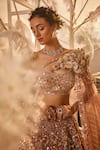 Swish By Dolcy And Simran_Rose Gold Net Embroidered Crystal Iris 3d Sequin Bridal Lehenga Set With Trail _Online_at_Aza_Fashions