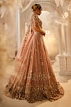 Swish By Dolcy And Simran_Rose Gold Net Embroidered Crystal Juno Nakshi Wave Bridal Lehenga Set _Online_at_Aza_Fashions