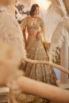 Shop_Swish By Dolcy And Simran_Gold Net Embroidered Crystal Scoop Nox Cutdana Jaali Bridal Lehenga Set _at_Aza_Fashions