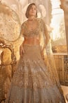 Swish By Dolcy And Simran_Gold Net Embroidered Crystal Scoop Nox Cutdana Jaali Bridal Lehenga Set _Online_at_Aza_Fashions