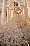 Swish By Dolcy And Simran_Pink Net Embroidered Cutdana Plunge Persephone Floral Sequin Bridal Lehenga Set _at_Aza_Fashions