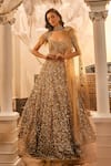 Buy_Swish By Dolcy And Simran_Gold Net Embroidered Crystal Queen Terra 3d Rosette Vine Bridal Lehenga Set _at_Aza_Fashions