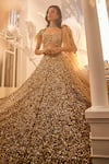 Shop_Swish By Dolcy And Simran_Gold Net Embroidered Crystal Queen Terra 3d Rosette Vine Bridal Lehenga Set _at_Aza_Fashions