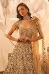 Swish By Dolcy And Simran_Gold Net Embroidered Crystal Queen Terra 3d Rosette Vine Bridal Lehenga Set _Online_at_Aza_Fashions