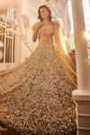 Shop_Swish By Dolcy And Simran_Gold Net Embroidered Crystal Queen Terra 3d Rosette Vine Bridal Lehenga Set _Online_at_Aza_Fashions