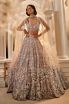 Buy_Swish By Dolcy And Simran_Purple Net Embroidered Nakshi Venus 3d Floral Paisley Bridal Lehenga Set _at_Aza_Fashions