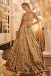 Buy_Swish By Dolcy And Simran_Gold Crepe Embroidered Victoria Cutdana Floral Scallop Bridal Lehenga Set _at_Aza_Fashions