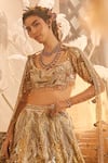 Shop_Swish By Dolcy And Simran_Gold Crepe Embroidered Victoria Cutdana Floral Scallop Bridal Lehenga Set _at_Aza_Fashions