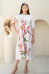 Merakus_Multi Color Cotton Poplin Print Flora Round Neck Midi Dress _Online_at_Aza_Fashions