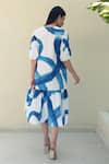 Shop_Merakus_Blue Cotton Poplin Print Stroke Round Neck Midi Dress _at_Aza_Fashions