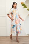 Buy_Merakus_Multi Color Cotton Poplin Print Abstract Round Neck Midi Dress _Online_at_Aza_Fashions