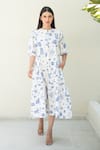 Buy_Merakus_White Cotton Poplin Print Doodle Round Neck Midi Dress _at_Aza_Fashions