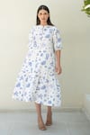 Buy_Merakus_White Cotton Poplin Print Doodle Round Neck Midi Dress _Online_at_Aza_Fashions