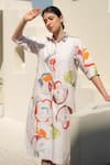 Merakus_Multi Color Cotton Poplin Print Floral Collar Neck Shirt Dress _Online_at_Aza_Fashions