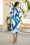 Shop_Merakus_Blue Cotton Poplin Print Stroke Collar Neck Midi Shirt Dress _at_Aza_Fashions