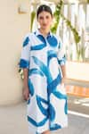 Buy_Merakus_Blue Cotton Poplin Print Stroke Collar Neck Midi Shirt Dress _Online_at_Aza_Fashions