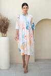 Buy_Merakus_Multi Color Cotton Poplin Print Abstract Collar Neck Midi Shirt Dress _at_Aza_Fashions