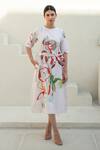 Buy_Merakus_Multi Color Cotton Poplin Print Abstract Flora Round Neck Dress _at_Aza_Fashions