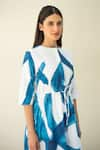 Shop_Merakus_Blue Cotton Poplin Print Stroke Round Neck Wave Midi Dress _Online_at_Aza_Fashions