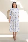 Merakus_White Cotton Poplin Print Doodle Art Round Neck Midi Dress _Online_at_Aza_Fashions