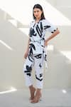 Buy_Merakus_White Cotton Poplin Print Fern Camp Collar Neck Wrap Jacket With Pant _Online_at_Aza_Fashions