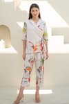 Merakus_Multi Color Cotton Poplin Print Floral Camp Collar Neck Wrap Jacket With Pant _Online_at_Aza_Fashions