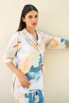 Merakus_Multi Color Cotton Poplin Print Abstract Camp Collar Neck Wrap Jacket With Pant _at_Aza_Fashions