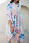 Shop_Merakus_Multi Color Cotton Poplin Print Abstract Cuban Collar Midi Dress _Online_at_Aza_Fashions