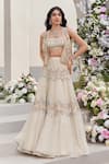 Buy_SAISHA_Ivory Organza Embroidered Sequin Gilet Open Zardozi Combination Lehenga Set _at_Aza_Fashions