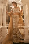 Buy_Swish By Dolcy And Simran_Gold Tissue Embroidered Lace Hera Crystal Cascade Mermaid Lehenga Set With Cape _at_Aza_Fashions