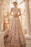 Buy_Swish By Dolcy And Simran_Pink Net Embroidered Crystal Juventas 3d Sequin Lehenga Set With Cape Trail _at_Aza_Fashions