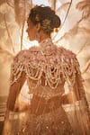 Swish By Dolcy And Simran_Pink Net Embroidered Crystal Juventas 3d Sequin Lehenga Set With Cape Trail _Online_at_Aza_Fashions