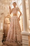 Buy_Swish By Dolcy And Simran_Pink Net Embroidered Crystal Juventas 3d Sequin Lehenga Set With Cape Trail _Online_at_Aza_Fashions