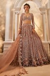 Buy_Swish By Dolcy And Simran_Rose Gold Net Embroidered Nakshi Star Neck Selene Geometric Lehenga Set _at_Aza_Fashions