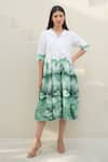 Buy_Merakus_White Cotton Poplin Print Watercolor Wave Cuban Collar Midi Dress _at_Aza_Fashions