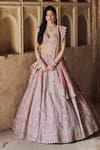 Buy_Anushree Reddy_Pink Lehenga And Blouse Organza Embroidered Sequin Plunge Akhila Bridal Set _at_Aza_Fashions