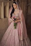 Anushree Reddy_Pink Lehenga And Blouse Organza Embroidered Sequin Plunge Akhila Bridal Set _Online_at_Aza_Fashions