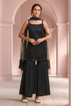 Buy_Samyukta Singhania_Black Net, Polyester Glitter Round Neck Dimension Print Kurti Sharara Set_at_Aza_Fashions