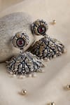 Buy_Mero Jewellery_Red Pearls, Stones, Rhinestones Dual Toned Embellished Jhumkis _at_Aza_Fashions