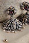 Shop_Mero Jewellery_Red Pearls, Stones, Rhinestones Dual Toned Embellished Jhumkis _at_Aza_Fashions