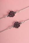 Shop_Mero Jewellery_Silver Plated Crystals, Stones Floral Kundan And Cubic Zirconia Anklet Set _at_Aza_Fashions