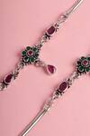 Shop_Mero Jewellery_Silver Plated Stones Floral Embellished Anklet Set _at_Aza_Fashions